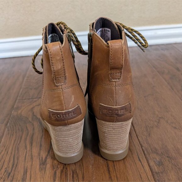 NWT Sorel Joan Uptown Lace up Distressed Leather Wedge Heel Booties sz 8 - Picture 4 of 6